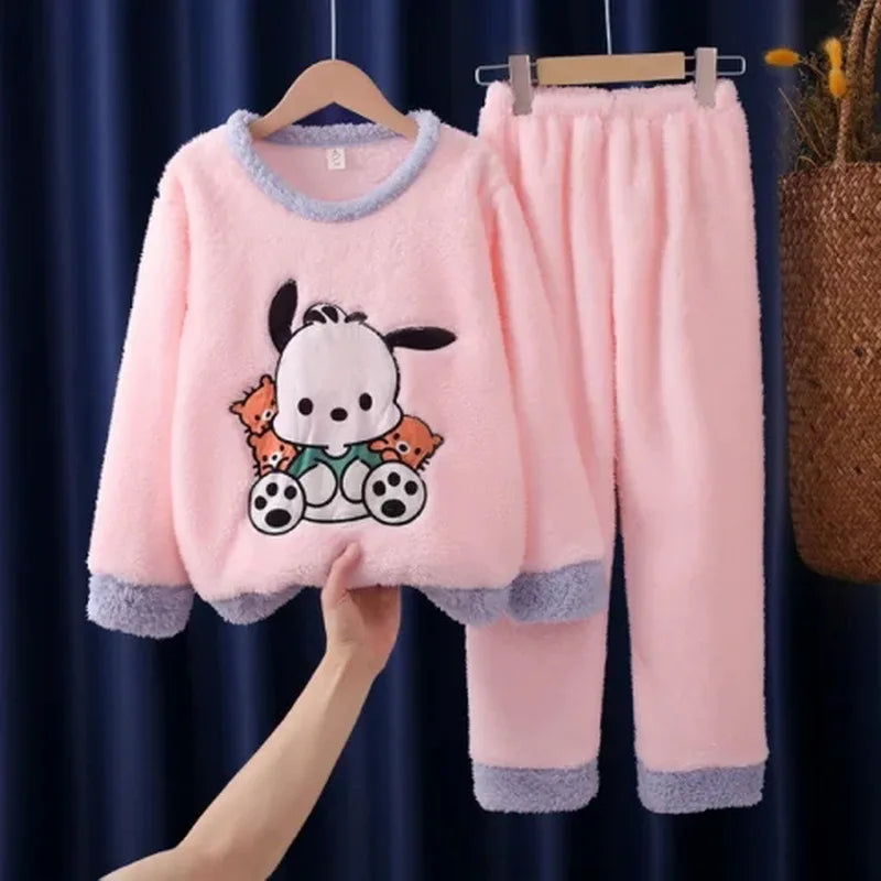 Children Winter Cartoon Pajamas Flannel Sleepwear Girls Nightwear Coral Fleece Kids Pijamas Homewear Boys Pyjama Teenage Clothes