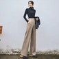 Super High Waist Wool Blend Pants Fall Winter Womens Warm Straight Trousers Loose Cashmere Thick Woolen Wide Leg Pantalones New