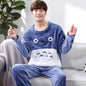 Winter Long Sleeve Thick Warm Flannel Pajama Sets for Men Coral Velvet Cute Cartoon Sleepwear Suit Pyjamas Homewear Clothes