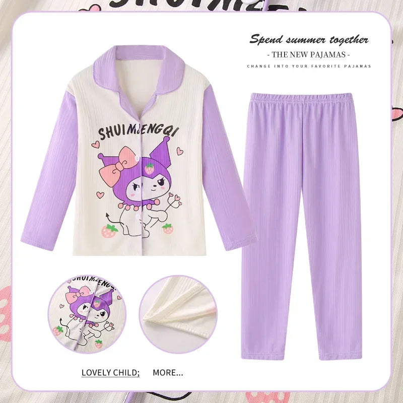 Miniso Autumn Winter Children's Pajamas Set 2025 Cute Anime Cartoon Kids Pijama Boy Girl Sleepwear Long-Sleeved Pants Loungewear