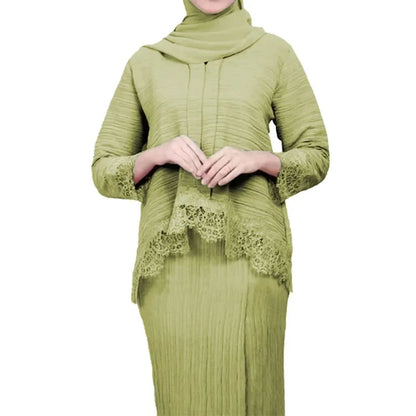 Muslim Abaya Set – Lace Pleated Top & Maxi Skirt