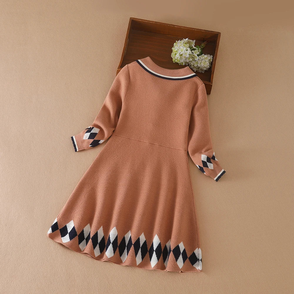 Kids Girls 5-12 Years Autumn Winter New Dress Children Warm Sweater Clothing Knitting Long Sleeve Princess Dress