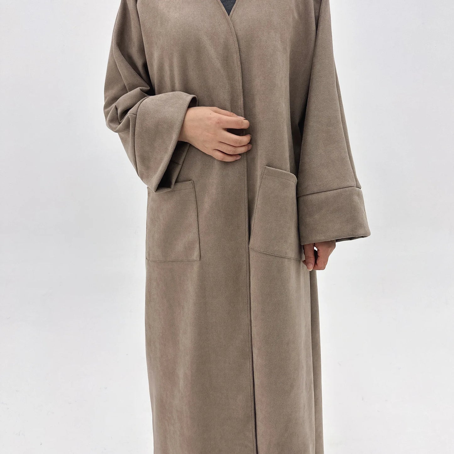 Winter Suede Kimono Open Abayas for Women Muslim Dress Dubai Kaftan Turkey Long Coat Islam Clothing