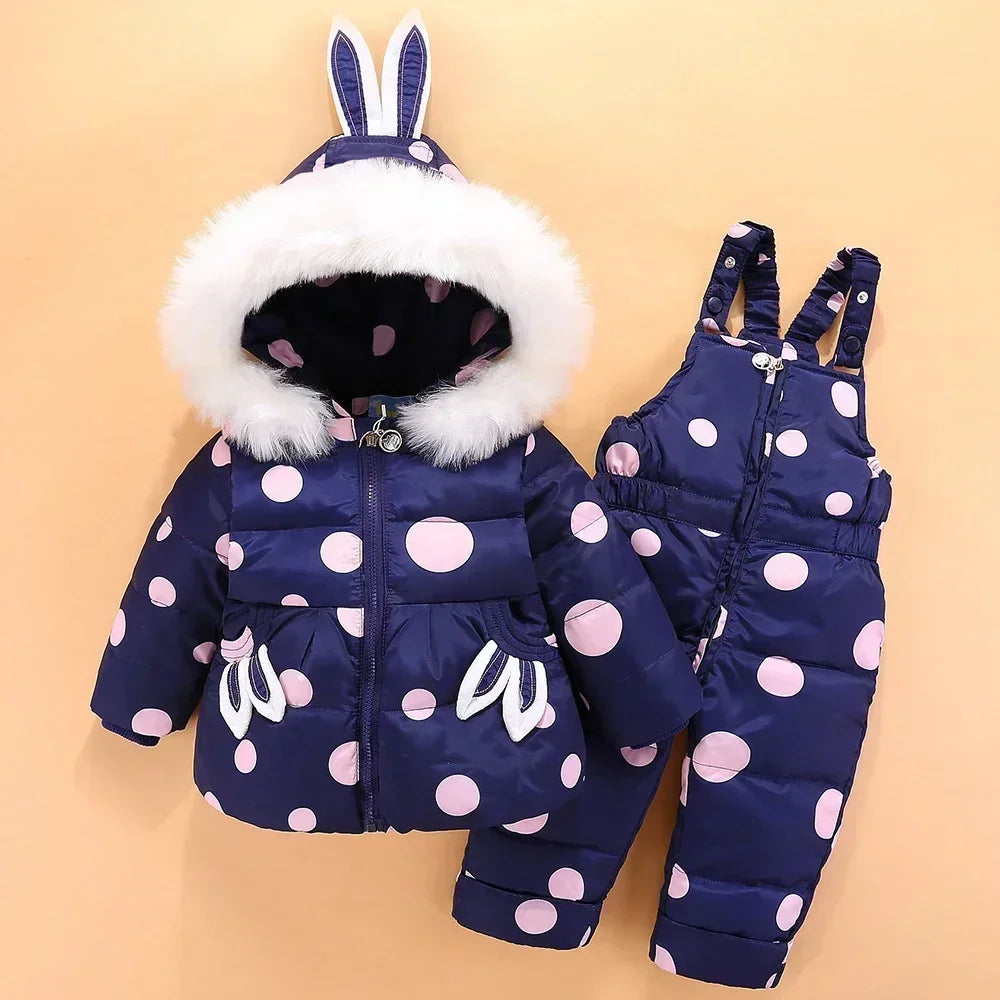 Winter Children`s Clothing Set 2Pcs Girl Down Jacket 2025 New Baby Snowsuit Clothes Overalls for kids Toddler Jumpsuit Coat 1-4Y