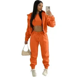 Custom LOGO made autumn women's thick 2-piece sportswear jogger suit 3-piece sportswear and hoodie suit