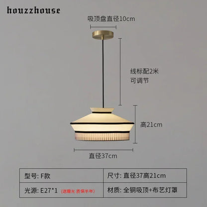 Japanese Minimalist Wabi-sabi Fabric Art Decorative Pendant Ligths LED E27 Modern Interior Lighting Restaurant Bedroom Homestay