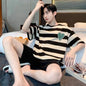 New Summer Pajamas for Men Faux Cotton Pijamas Striped Love Print Pyjamas Plus Size S-3XL Sleepwear Short Sleeve Shorts Pajama