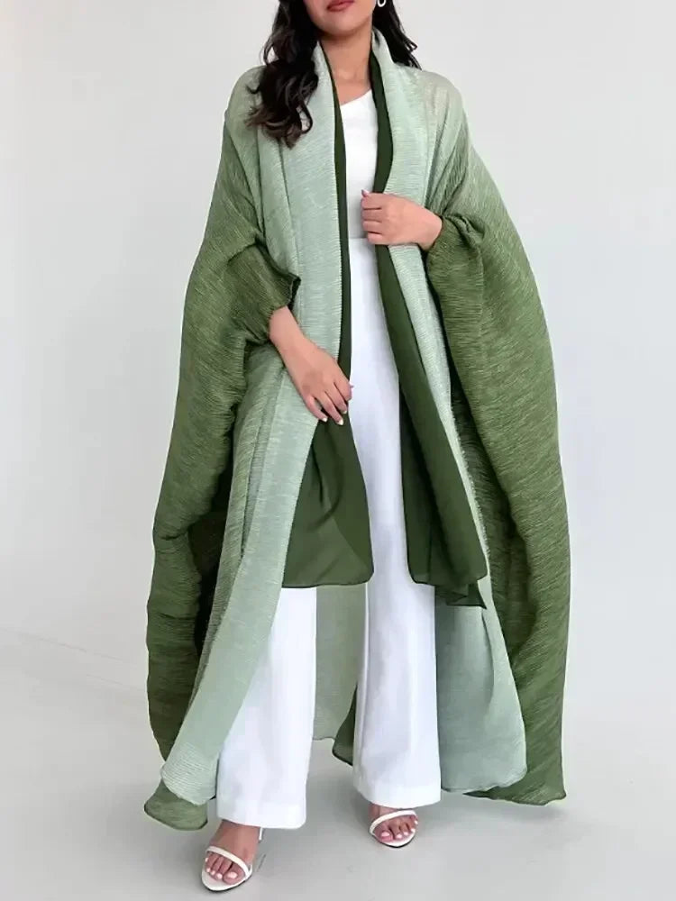 Muslim Abaya for Women Bat Sleeve Pleated Gradient Cardigan Trench Coat Autumn Dubai Abayas Plus Size Women's Luxury Coat