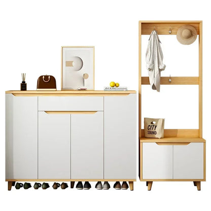 Modern Shoe Storage Cabinet Open Compartments, Free Standing Shoe Rack 4 Doors Large Storage Closet Sideboard Shoe Cabinet