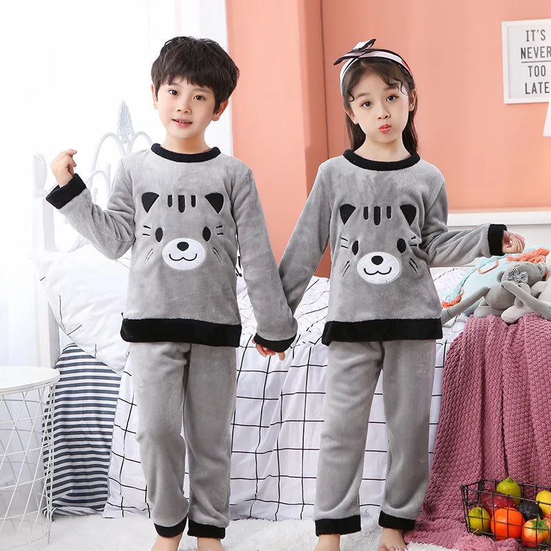 New Winter Children Pajamas Girls Princess Loungewear Coral Fleece Kids Pijamas Warm Flannel Sleepwear Homewear teen Pyjama Set