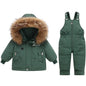 Children Down Jacket Clothing Sets -30 Degrees Winter Girl Duck Down Jacket + Overalls Kids Warm Suit Toddler Boys Coat Jumpsuit