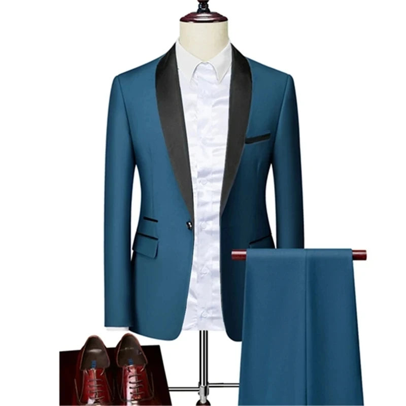 Men Skinny 3 Pieces Set Formal Slim Fit Tuxedo Prom Suit / Male Groom Wedding Blazers High Quality Dress Jacket Coat Pants Vest