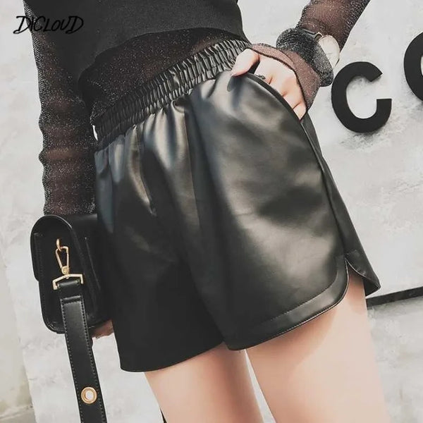 2025 Women Black PU Leather Shorts High Waist Wide Leg Faux Leather Short High Quality Winter Loose PU Shorts 3XL