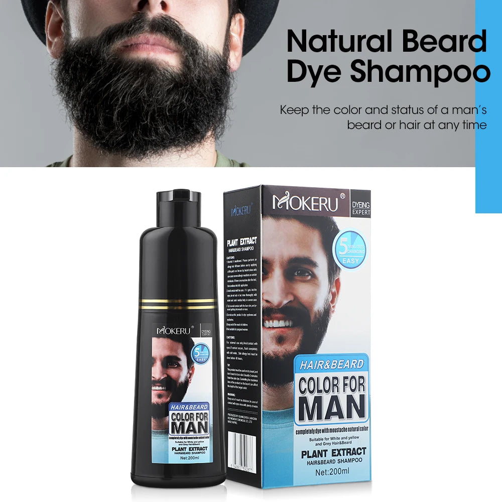 Natural Long Lasting 200ml Permanent Beard Dye Shampoo For Men Beard Dying Removal White Grey Beard Hair Men Beard Dye Shampoo