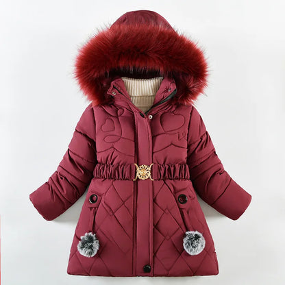 4 5 6 7 8 9 10 Years Winter Girls Jacket Warm Fashion Furball Little Princess Coat Hooded Zipper Girls Outerwear Kids Clothes