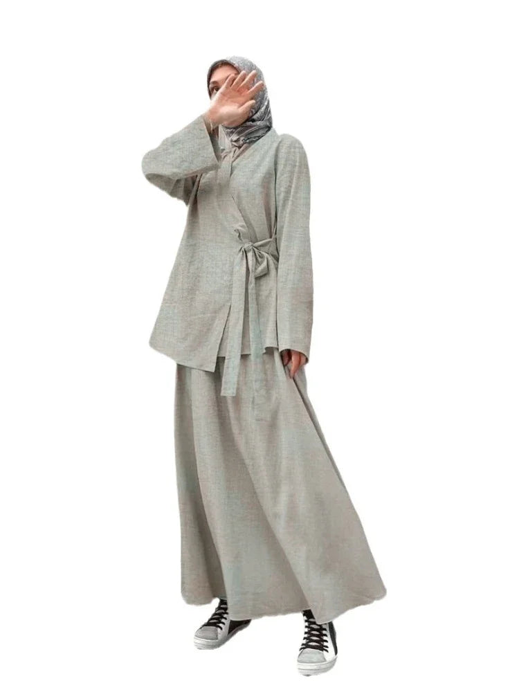 Ramadan Eid Two Piece Sets Shirt &Pants Women Muslim Suits Shirt Blouse Musulman Ensembles Moroccan Kaftan Islamic Outfit Sets