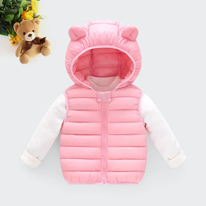 Baby Boys Girl Warm Down Vest Toddler Cotton Waistcoat Children Autumn and Winter Clothes Kids Hooded Jackets 1-6 Years Old