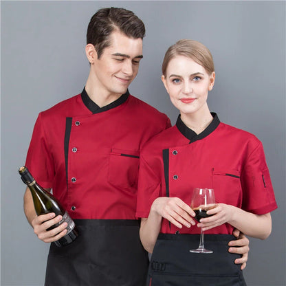 Summer Chef Uniform Kitchen Hotel Cafe Cooking Work Clothes Short Sleeve Shirt Catering Cook Jacket Tops for Man Women