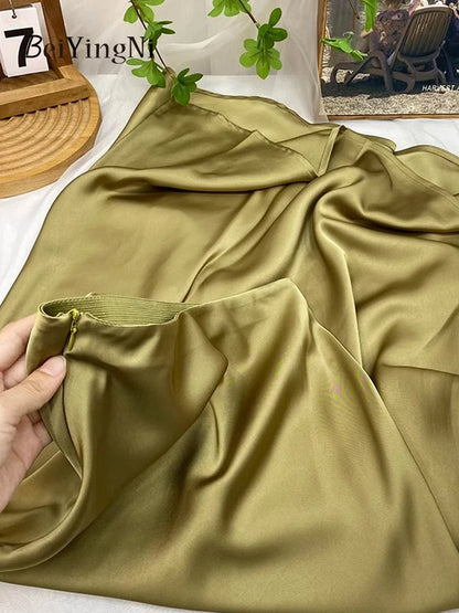 Beiyingni Elegant Satin High Waist Skirts Women Elegant Luxury Korean Long Maxi Mermaid Skirt Casual Office Ladies A-line Faldas