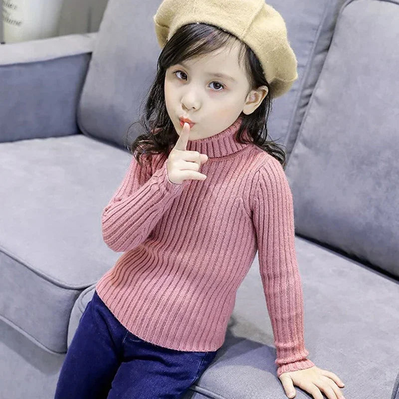 2025 New Sweater Kids Sweaters Autumn Girls Turtleneck Sweaters 1-9Yrs Baby Boys Pullover Winter Knitted Bottoming Boys Sweaters