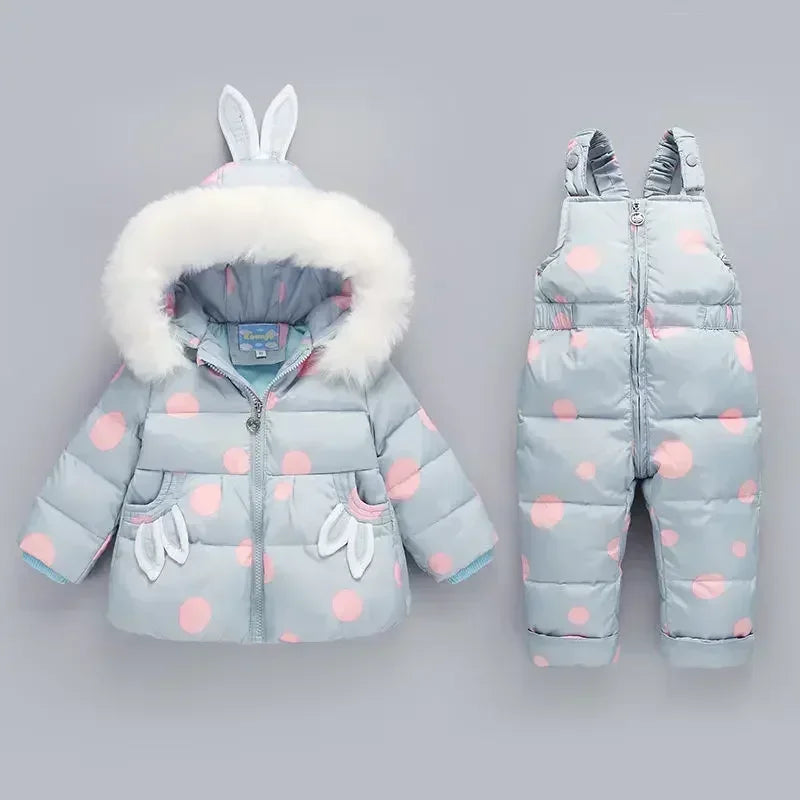 Winter Children`s Clothing Set 2Pcs Girl Down Jacket 2025 New Baby Snowsuit Clothes Overalls for kids Toddler Jumpsuit Coat 1-4Y