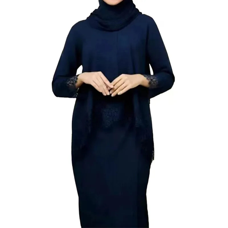 Muslim Abaya Set – Lace Pleated Top & Maxi Skirt