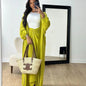 Autumn Winter Fashion Two Piece Set Muslim Women Elegant Solid Long Cardigan Twisted Skirt Two Piece Set