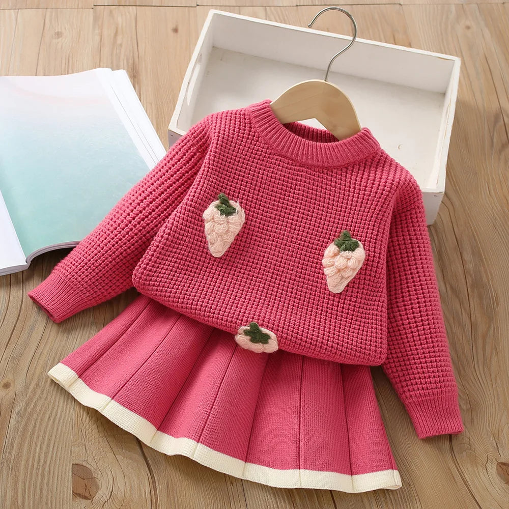 New Vintage Little Girl Knitting Set Warm Sweater Top and Skirt Sweet Knitting Set Autumn and Winter Two Piece Set 0-6 Year Old