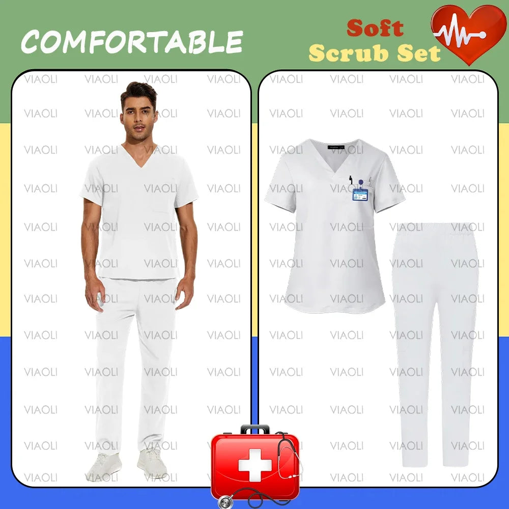 S-XXXL Hospital Clinical Workwear Nurse Uniforms Scrub Set Unisex Shirt Straight Pants Nursing Accessories Medical Surgical Wear