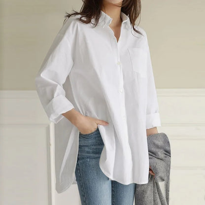 Vintage Long Sleeve Women Shirts Fashion New Loose White Blouse Turndown Collar Tops Office Lady Elegant Clothing