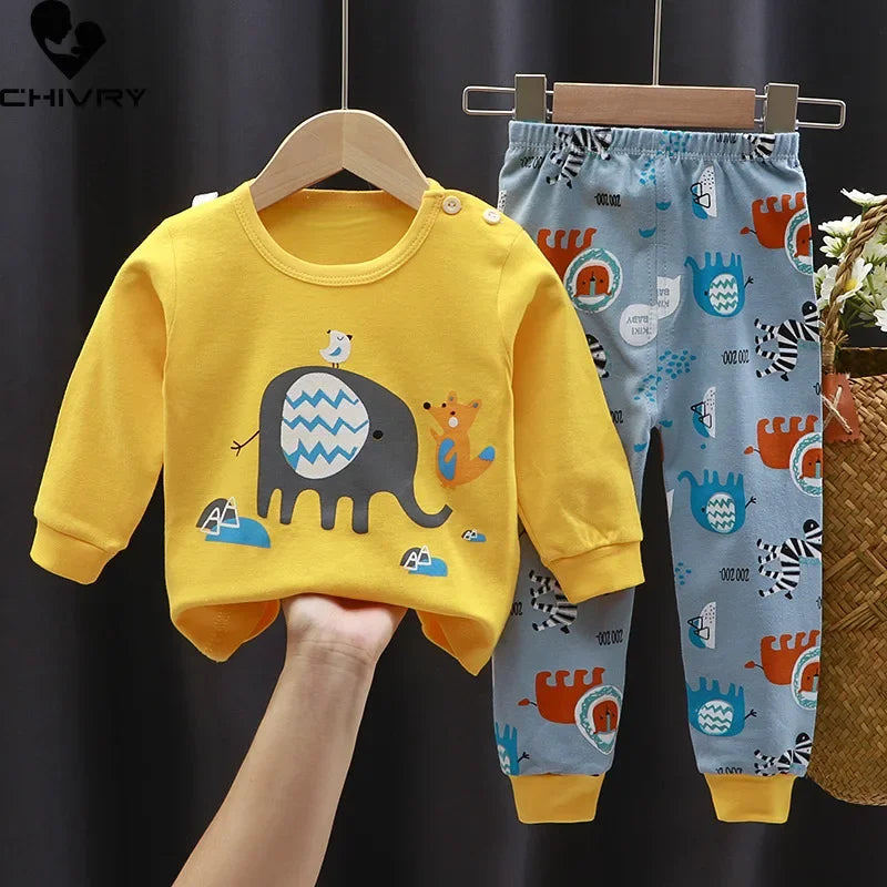 2025 New Kids Boys Girls Pajama Sets Cartoon Print Long Sleeve Cute T-Shirt Tops with Pants Toddler Baby Autumn Sleeping Clothes