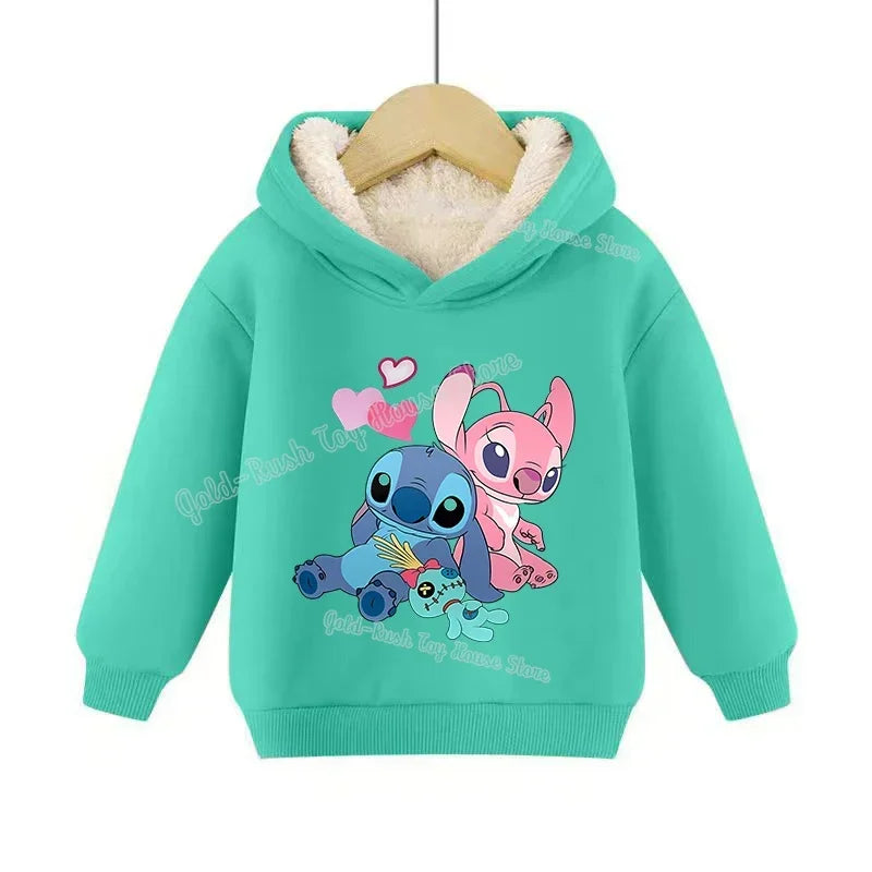 Lilo&stitch Children Hoodie Winter Thicken Warm Pullover Sweatshirt Street Sweater Girl Boy Outdoor Sports Kid Hooded Clothes