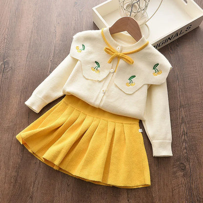 Bear Leader Baby Girl Clothes Set Sweet Outfits Autumn Winter Kids Girls Long Sleeve Knitted Embroidery Sweater + Skirt 2pcs Set