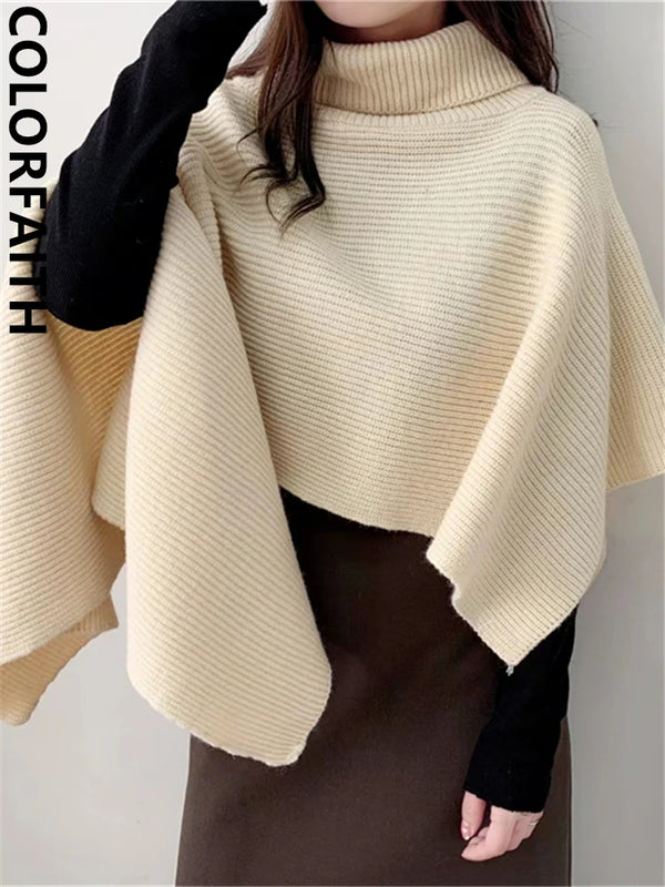 Colorfaith New Elegant Lady Sweaters Turtleneck Vintage Korean Fashion Oversized Knitted Women Autumn Winter Tops