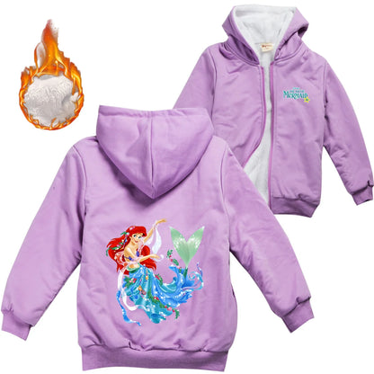 Winter Thick Boys Girls With Zipper Coats The Little Mermaid keep Warm Hoodies Jackets Children Casual Outerwear Sweatshirt