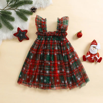 Toddler Christmas Tutu Dress Baby Girl Sleeveless Layered Tulle Dress Little Girl Princess Dresses Christmas Outfit Size 6M-4Y