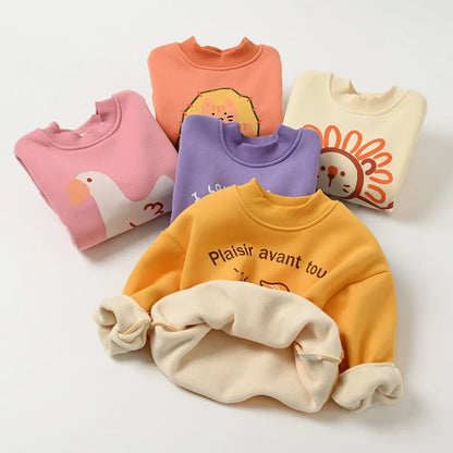 Fleece Children Sweatshirts Winter Plus Velvet T-shirts for Kids Cartoon Boys Girls Blouse Thicken Baby Pullover Toddler Outfits