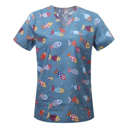 S-XXL Pet Grooming doctor Work Clothes 100%Cotton Scrubs Workwear Men and Women Uniforms Wholesale Printing Scrubs Tops/shirts