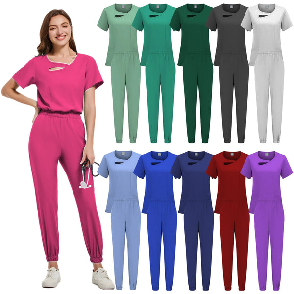 New Scrubs Set Medical Uniforms Stretch Scrub Tops With Pocket Pants Nurse Uniform Doctor Surgery Overalls Beauty Salon Workwear