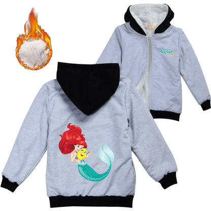 Winter Thick Boys Girls With Zipper Coats The Little Mermaid keep Warm Hoodies Jackets Children Casual Outerwear Sweatshirt