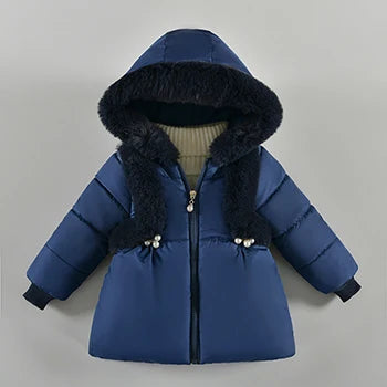 2 3 4 Years Winter Girls Jacket New Autumn Fur Collar Keep Warm Little Princess Coat Hooded Zipper Baby Outerwear Kids Clothes