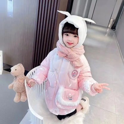 Children's winter girls plus cashmere fashion down jacket Little girl winter foreign style coat  princess send backpack money