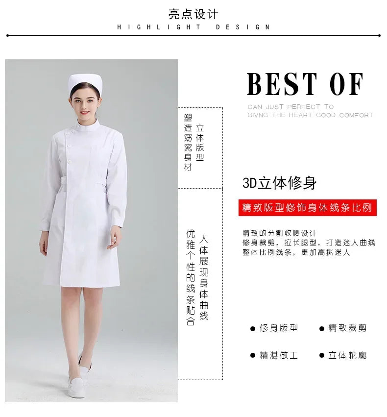 Medical Uniforms Dress Robe White Women Nursing Scrubs Jacket Full Length SPA Beautician Veterinary Work Wear Uniform Doctor