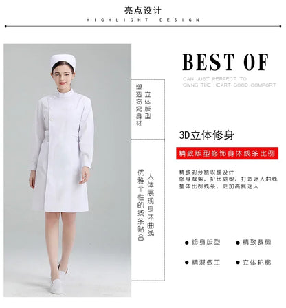 Medical Uniforms Dress Robe White Women Nursing Scrubs Jacket Full Length SPA Beautician Veterinary Work Wear Uniform Doctor