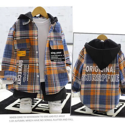 2-16Year Autumn Winter Fashion Kids Boys Long Sleeve Plaid Shirts Thick Wool Tops Kids Children Cotton Blouse Casual Clothes