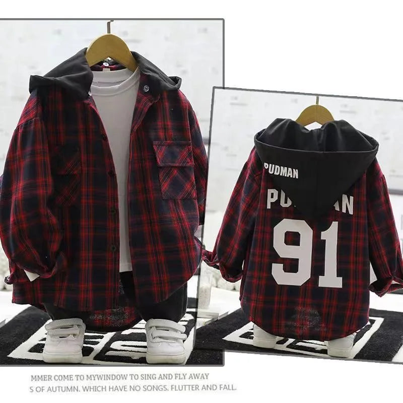 2-16Year Autumn Winter Fashion Kids Boys Long Sleeve Plaid Shirts Thick Wool Tops Kids Children Cotton Blouse Casual Clothes