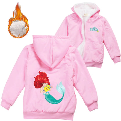 Winter Thick Boys Girls With Zipper Coats The Little Mermaid keep Warm Hoodies Jackets Children Casual Outerwear Sweatshirt