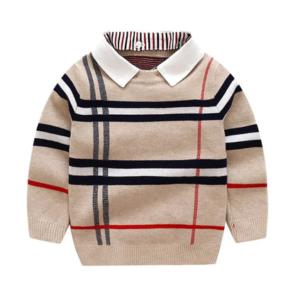 1-8T Toddler Kid Boy Sweater Spring Winter Clothes Warm Pullover Top Long Sleeve Plaid Sweater Girl Fashion Gentleman Knitwear