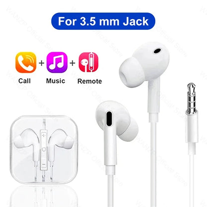 Apple iPad Laptops Tablet Headphones For iPhone 16 15 14 13 12 11 Pro Max Earphones X XS 7 8 Plus 3.5mm Stereo Wired Earbuds