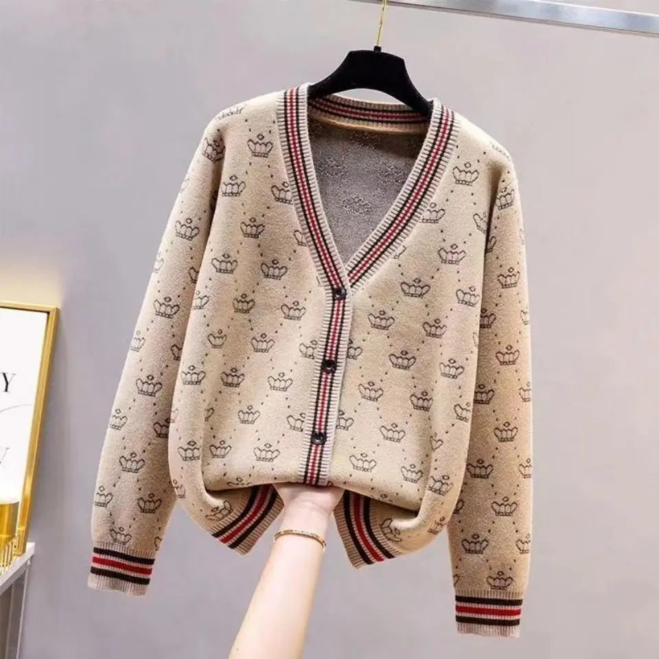 Women's Coat Spring Autumn Woman Clothes Korean Fashion Knitwear V-Neck Cardigan Chic Loose Oversized